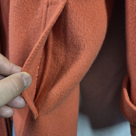 Linda Allard Ellen Tracy Coat Womens 10 Petite Orange 100% Wool Belted Korea - Picture 14 of 16